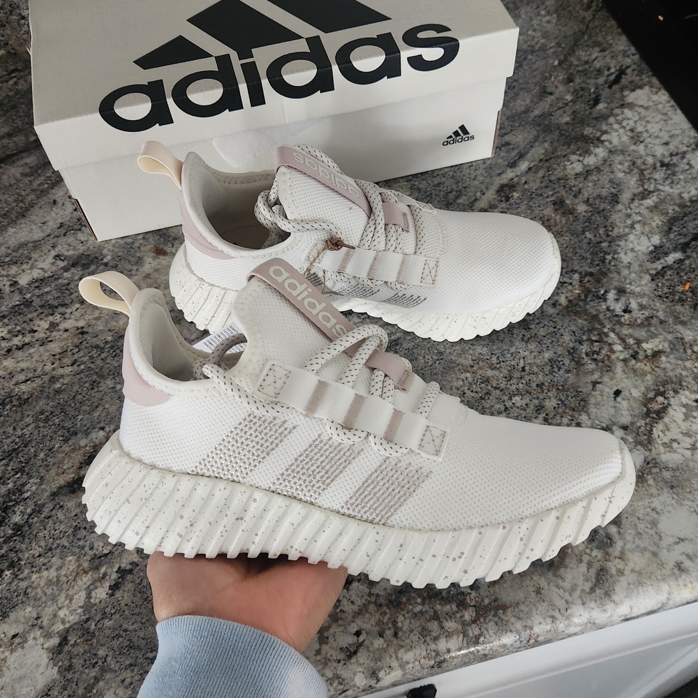 adidas Women's White Sneakers with Light Pink Accents
